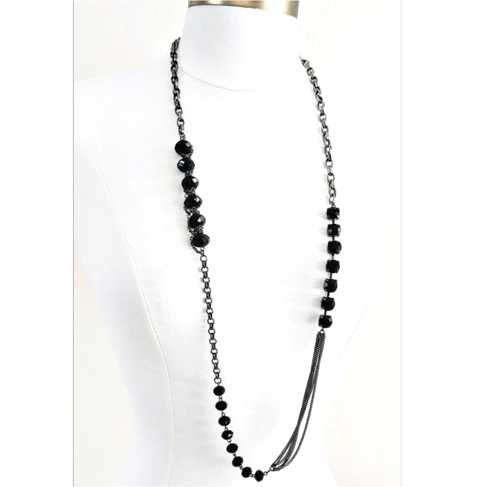 Jet Black beaded Long Necklace
